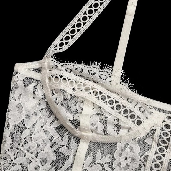 White Eyelash Lace 2Pc Garter Lingerie Set - Picture 5 of 11